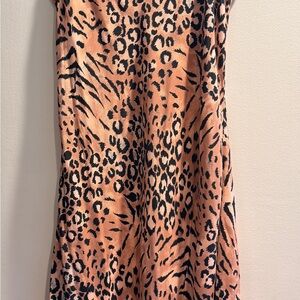PAIGE Leopard-Print Asymmetrical Slip Skirt in Tan and Black